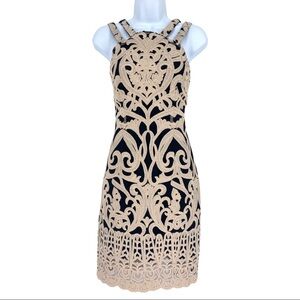 foxiedox Dress Womens Medium Black Ivory Embroidered Mini Double Strap Party